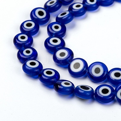 Handmade Evil Eye Lampwork Flat Round Bead Strands X-LAMP-L058-8mm-04-1