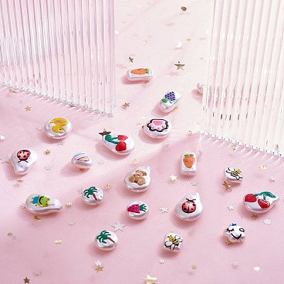 32Pcs 16 Style 3D Printed ABS Plastic Imitation Pearl Beads KY-SZ0001-42-1
