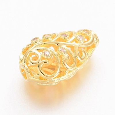 Brass Micro Pave Cubic Zirconia Beads ZIRC-K031-02G-1