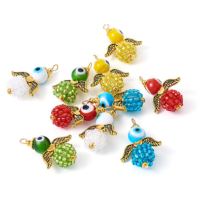 10Pcs 5 Colors Glass Seed Beads Alloy Pendants FIND-TA0005-74-1