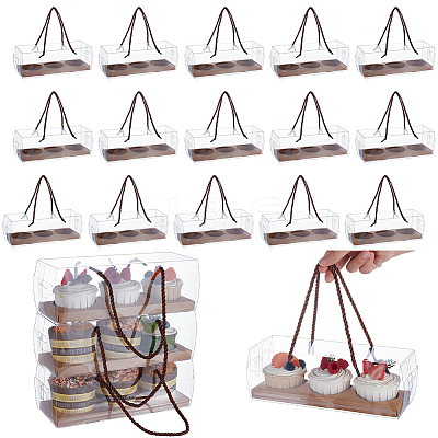 Folding Rectangle PET Plastic Portable Cupcake Gift Storage Box CON-WH0085-137B-1