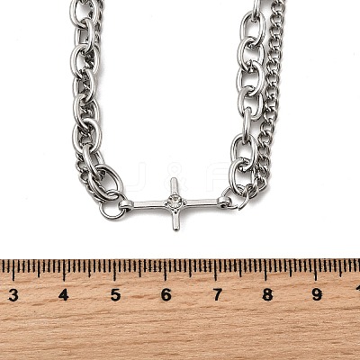 Gothic Style 304 Stainless Steel Link Double Layer Necklaces for Men FS-WG470F1-05-1