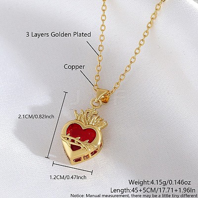 Brass Pave Red Resin Scared Heart Pendant Necklaces for Women FS-WG476F5-03-1