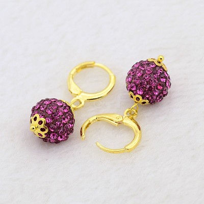 Dangling Round Ball Resin Rhinestone Earrings LS-EJEW-J080-23G-1