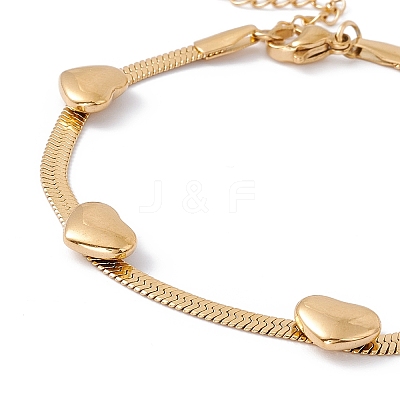 Ion Plating(IP) 304 Stainless Steel Heart Beaded Herringbone Chain Bracelet for Women BJEW-G656-05G-1