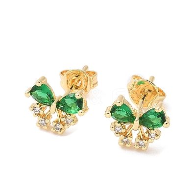 Brass Micro Pave Cubic Zirconia Stud Earrings EJEW-M103-09G-1