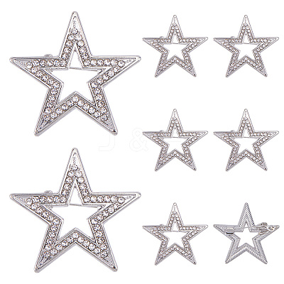 8Pcs Star Alloy Rhinestone Lapel Pinks for Backpack Clothes JEWB-DC0001-35P-1