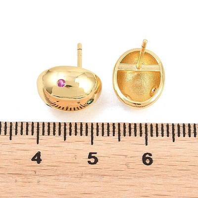 Oval Brass Micro Pave Cubic Zirconia Stud Earrings EJEW-Z164-17G-02-1