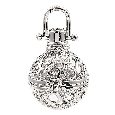 Rack Plating Brass Bead Cage Pendants KK-D025-01C-P-1