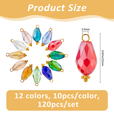 120Pcs 12 Colors Electroplate Glass Pendants PALLOY-FH00172-1