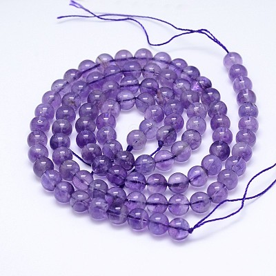 Natural Amethyst Round Bead Strands G-M212-4mm-01A-1