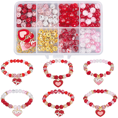 Valentine's Day Theme DIY Polymer Clay Rhinestone Beads Stretch Bracelet Making Kits DIY-SC0028-69-1