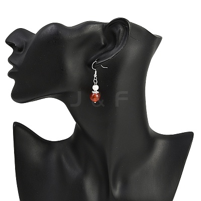 Brass Natural Carnelian Dangle Earrings EJEW-JE06588-02-1