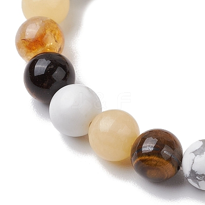 8.5mm Round Natural Topaz Jade & Howlite & Tiger Eye & Citrine Bead Stretch Bracelets for Women BJEW-JB10944-02-1