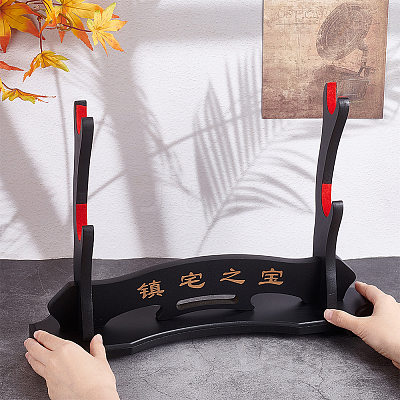 2-Tier Wooden Sword Katana Holder Stand AJEW-WH0470-93B-1