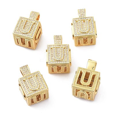 Alphabet Brass Micro Pave Clear Cubic Zirconia Pendants ZIRC-O045-01G-U-1