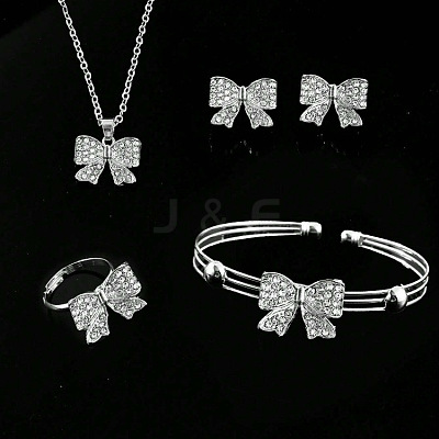 Bowknot Alloy Rhinestone Stud Errings & Ring & Pendant Necklaces & Bangle Sets for Women FS-WGFEA72-02-1