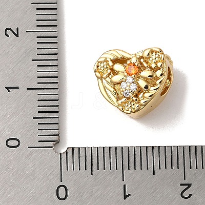 Heart Rack Plating Brass Micro Pave Cubic Zirconia European Beads KK-G511-02B-G-1