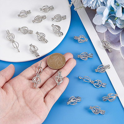 30Pcs Alloy Hollow Teardrop Bead Cage Pendants KK-PH0014-16-1