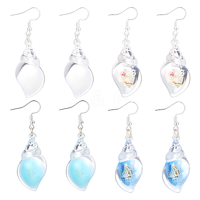 4 Pairs 4 Styles Luminous Transparent Resin & Acrylic Conch Shape Dangle Earrings EJEW-PH01466-1
