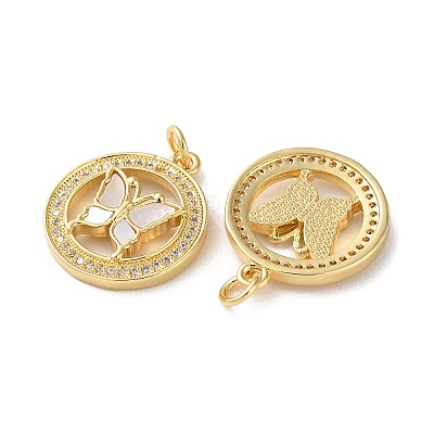 Brass Micro Pave Clear Cubic Zirconia Pendants KK-B083-37C-G-1