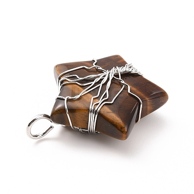 Natural Tiger Eye Pendants G-D458-04P-03-RS-1