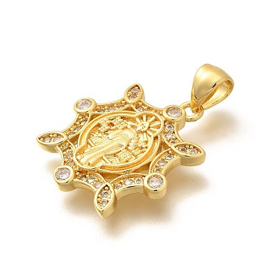 Religion Themed Rack Plating Brass Micro Pave Cubic Zirconia Pendants KK-L226-007G-10-1