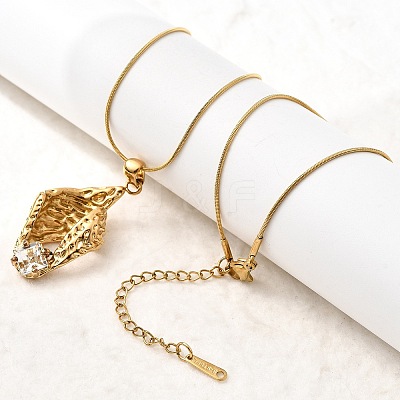 304 Stainless Steel with Clear Glass Leaf Pendant Necklaces NJEW-G184-06G-1