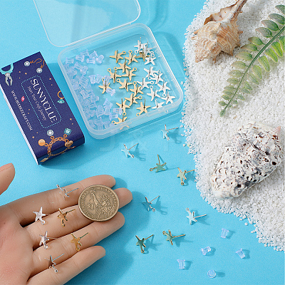 40Pcs 2 Colors Starfish Shape 201 Stainless Steel Stud Earring Findings STAS-SC0007-94-1