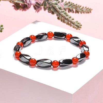 Round Natural Carnelian(Dyed & Heated) Stretch Bracelets BJEW-G072-13-1
