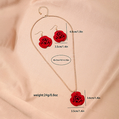 Rose Iron & Plastic Pendant Necklaces & Dangle Earrings Sets for Women FS-WGD8499-01-1