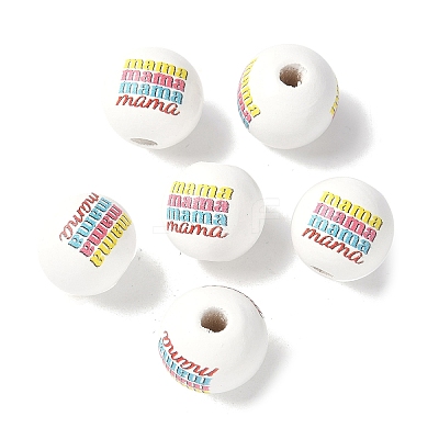 Mother's Day Theme Printed Wood European Beads WOOD-F016-07-1