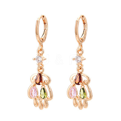 Teardrop Brass Micro Pave Cubic Zirconia Dangle Leverback Earrings EJEW-N058-15G-1