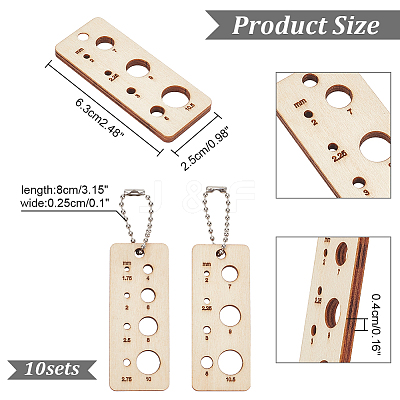 Rectangle Wooden Knitting Needle Gauge Pendants WOOD-NB0002-39-1