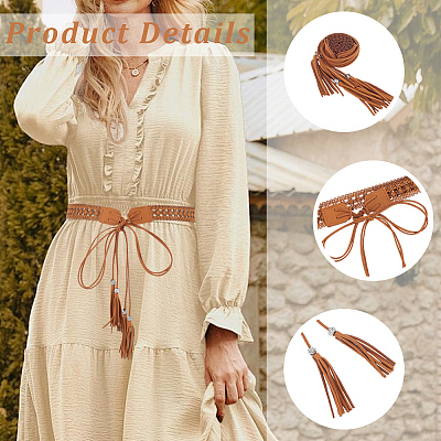 2Pcs 2 Colors Bohemian Imitation Leather Tassel Wrap Chain Belts AJEW-CL0003-47A-1