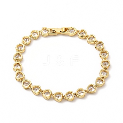 Clear Cubic Zirconia Heart Link Chain Bracelet LS-BJEW-E073-05G-1