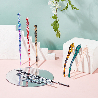 8Pcs 8 Styles Acrylic Hair Sticks OHAR-NB0001-18-1