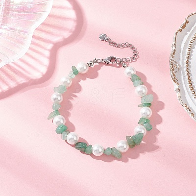 3Pcs Natural Mixed Gemstone Chip & Glass Shell Round Beaded Bracelets BJEW-JB12317-1