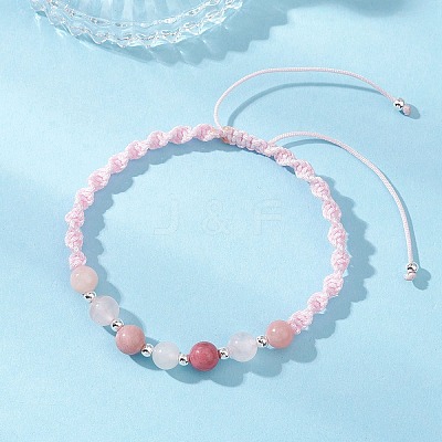 Natural White Moonstone & Natural Rose Quartz & Natural Pink Opal & Natural Rhodochrosite Gradient Color Round Bead with Nylon Thread BJEW-JB12917-01-1