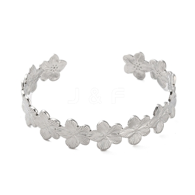 Non-Tarnish 304 Stainless Steel Flower Open Cuff Bangles for Women BJEW-M316-01P-1