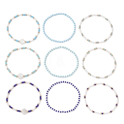 9Pcs 9 Styles Glass Seed Beads Stretch Bracelets for Women BJEW-MZ00345-1