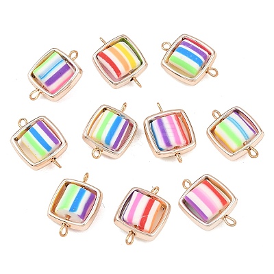CCB Plastic Frame with Polymer Clay Beads Square Links Connector Charms KK-D103-04G-1