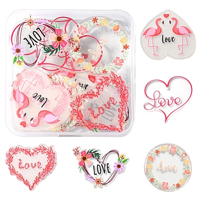 10Pcs 5 Styles Valentine's Day Theme Acrylic Pendants MACR-FS0001-40-1