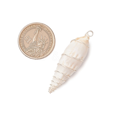Copper Wire Wrapped Natural Spiral Shell Big Pendants PALLOY-JF03397-01-1