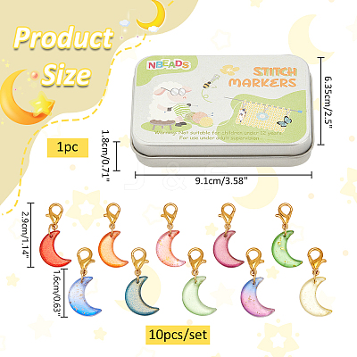 Handmade Lampwork Moon Pendant Locking Stitch Markers HJEW-NB00131-1