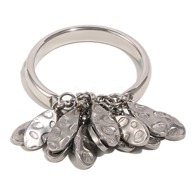 304 Stainless Steel Hammered Disc Tassel Finger Rings WGA14CA-02-1