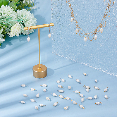 50Pcs 2 Colors Natural Pearl Rice Charms PALLOY-HS00010-1