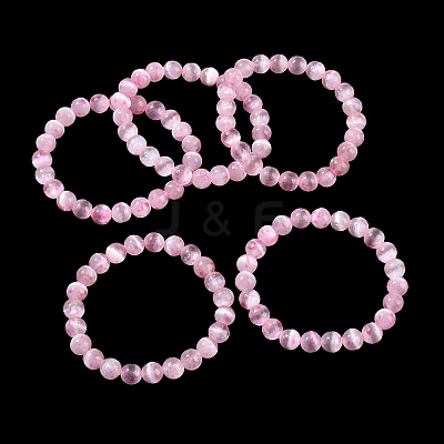 Dyed Natural Selenite Round Beaded Stretch Bracelet for Women BJEW-G697-02B-1