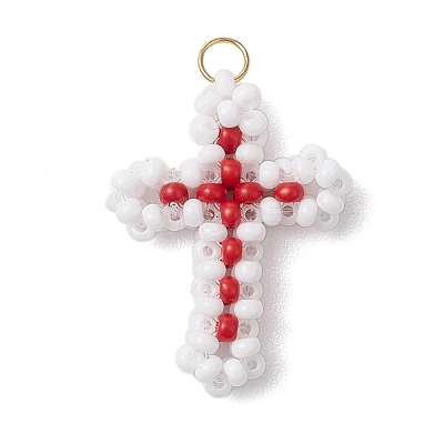 Beaded Cross Charms PALLOY-GD00002-1