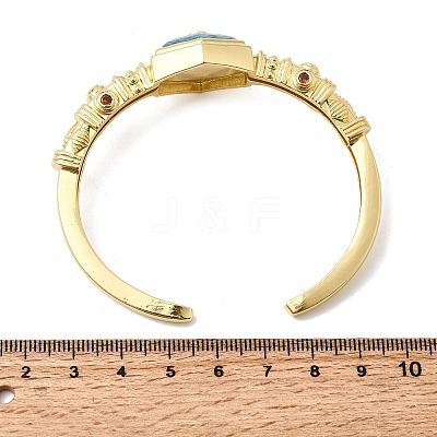 Hexagon Brass Pave Natural Apatite & Cubic Zirconia Cuff Bangles for Women BJEW-Z172-01G-06-1